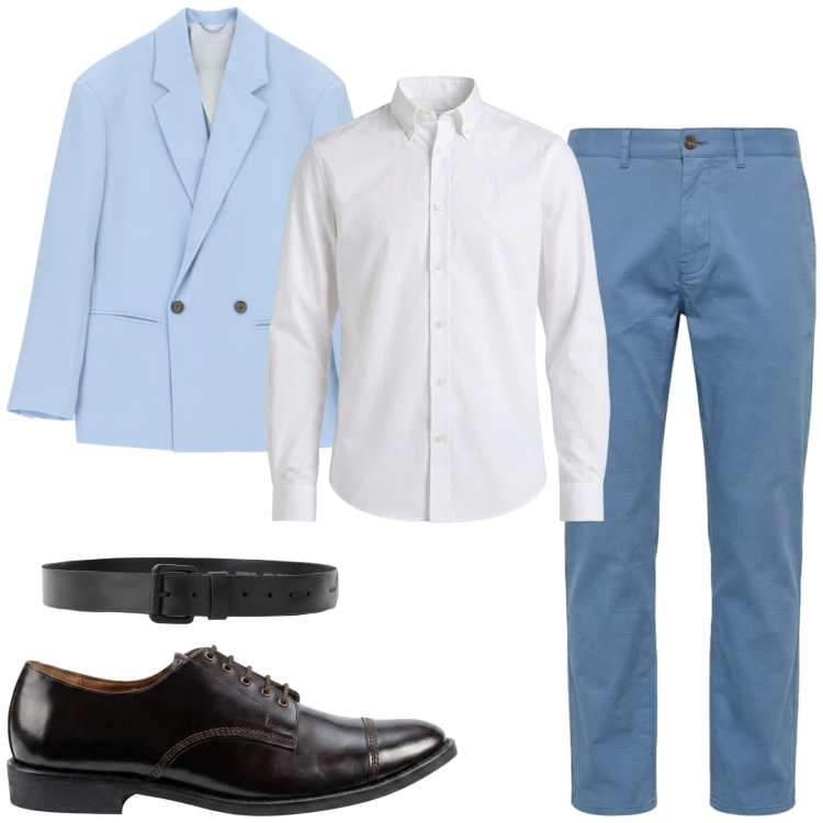 Outfit uomo - Total look #2471349. Stile Business/Elegante per Ufficio. Abbinamento con pantaloni, camicie, giacche, cinture, scarpe stringate.