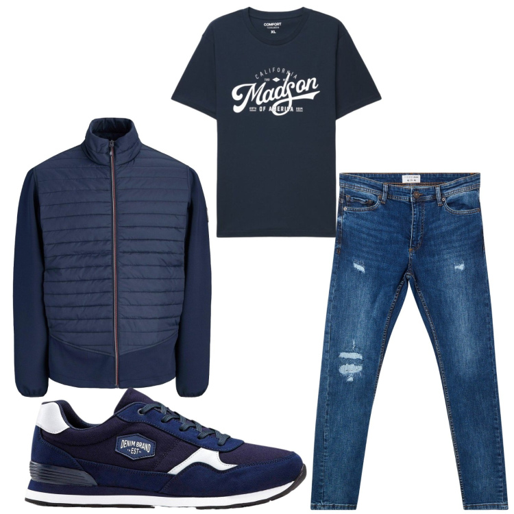 Outfit uomo - Total look #2471350. Stile Casual per Tutti i giorni. Abbinamento con sneakers, giacche, jeans strappati, t-shirt.