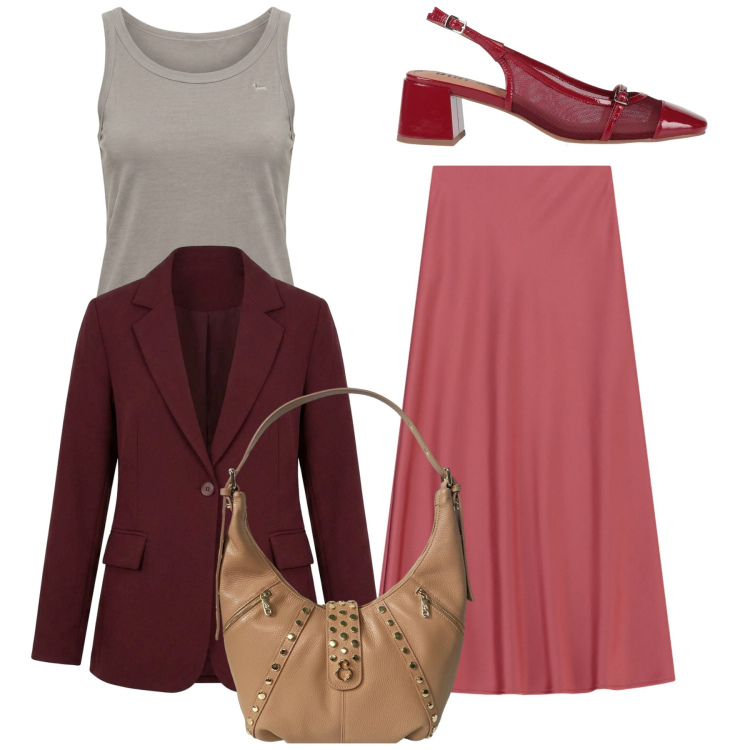 Outfit donna - Total look. Stile Bon Ton per Ufficio. Abbinamento con décolleté, canottiere, gonne lunghe, borse a spalla, blazer.