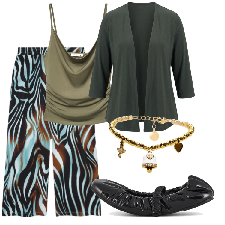 Outfit donna - Total look #2471353. Stile Etnico per Tutti i giorni. Abbinamento con top, braccialetti, blazer, pantaloni a palazzo, ballerine.