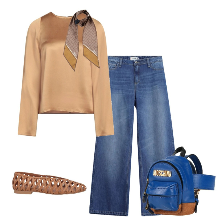 Outfit donna - Fresche serate autunnali. Stile Bon Ton per Serata fuori. Abbinamento con top, sciarpe, marsupi, ballerine, jeans.