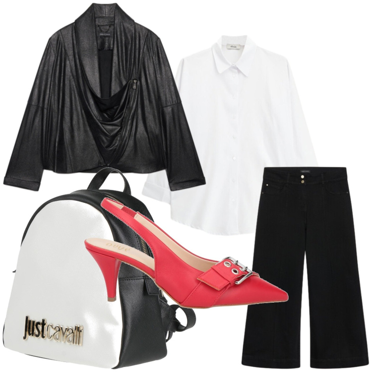 Outfit donna - Zaino just cavalli. Stile Glamour per Tutti i giorni. Abbinamento con décolleté, zaini, camicie, blazer, jeans.