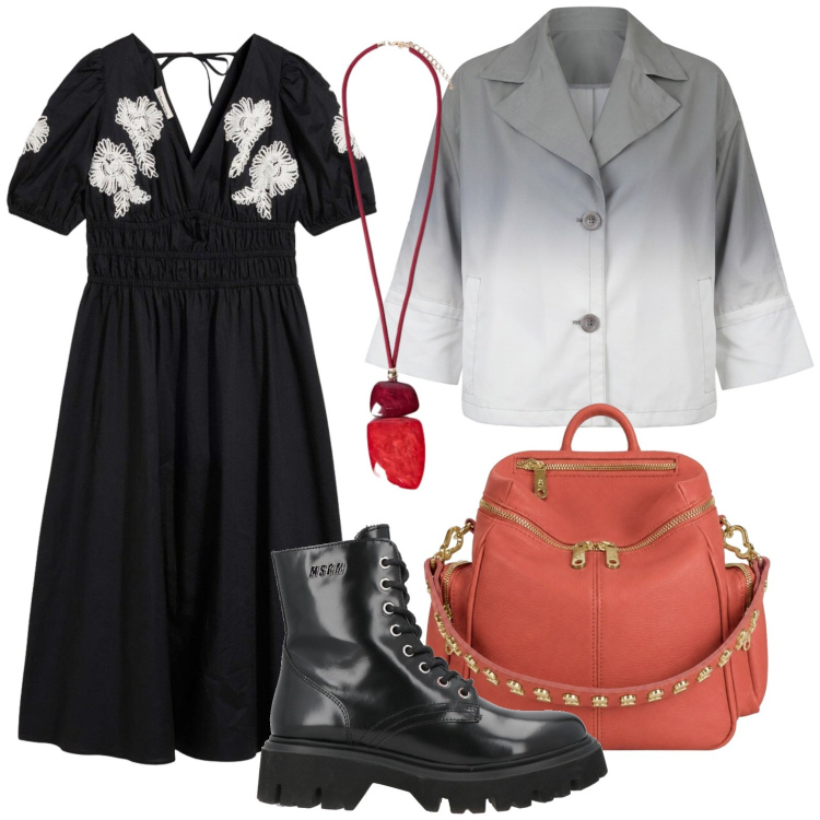 Outfit donna - Stivaletti metropolitani. Stile Casual per Tutti i giorni. Abbinamento con anfibi, vestiti midi/longuette, ciondoli, zaini, cappotti.