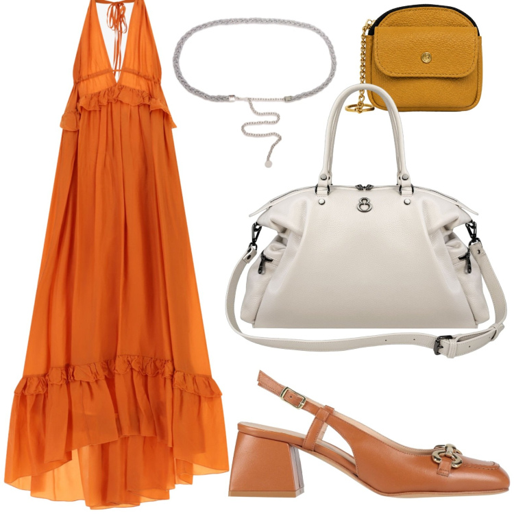 Outfit donna - Prendisole solare. Stile Casual per Tutti i giorni. Abbinamento con décolleté, vestiti lunghi, cinture, shopping bag, portachiavi.