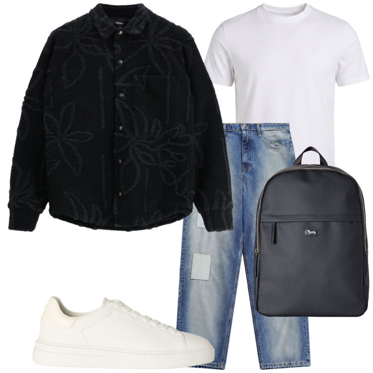 Outfit uomo - Total look #2471452. Stile Urban per Tutti i giorni. Abbinamento con borse sportive, t-shirt, sneakers, jeans, cappotti.