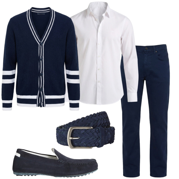 Outfit uomo - Aperitivo in via Caracciolo. Stile Trendy per Tutti i giorni. Abbinamento con scarpe stringate, cardigans, camicie, pantaloni, cinture.