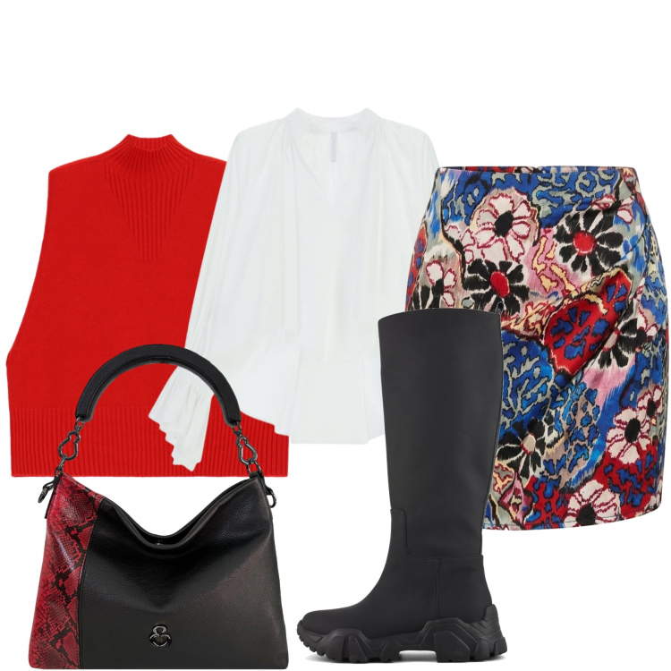 Outfit donna - Romantico d’autunno. Stile Romantica per Tutti i giorni. Abbinamento con camicie, minigonne, gilet, borse a mano, stivali.