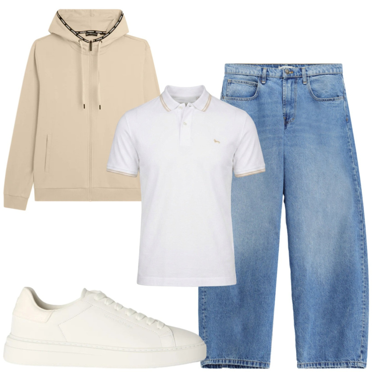 Outfit uomo - Total look #2471513. Stile Casual per Tutti i giorni. Abbinamento con sneakers, polo, jeans, felpe con cappuccio.
