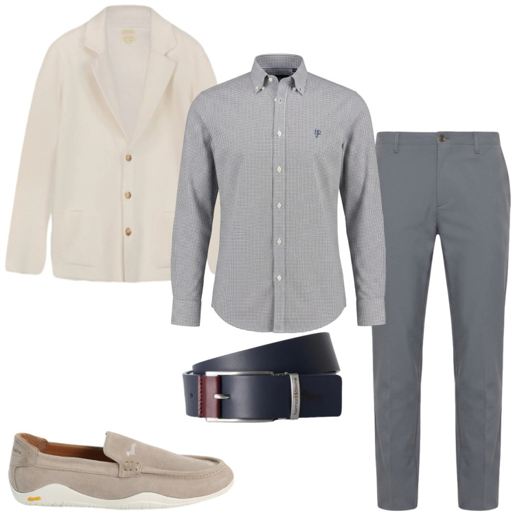 Outfit uomo - Total look #2471520. Stile Business/Elegante per Serata speciale. Abbinamento con pantaloni, camicie, cinture, scarpe stringate, cardigans.