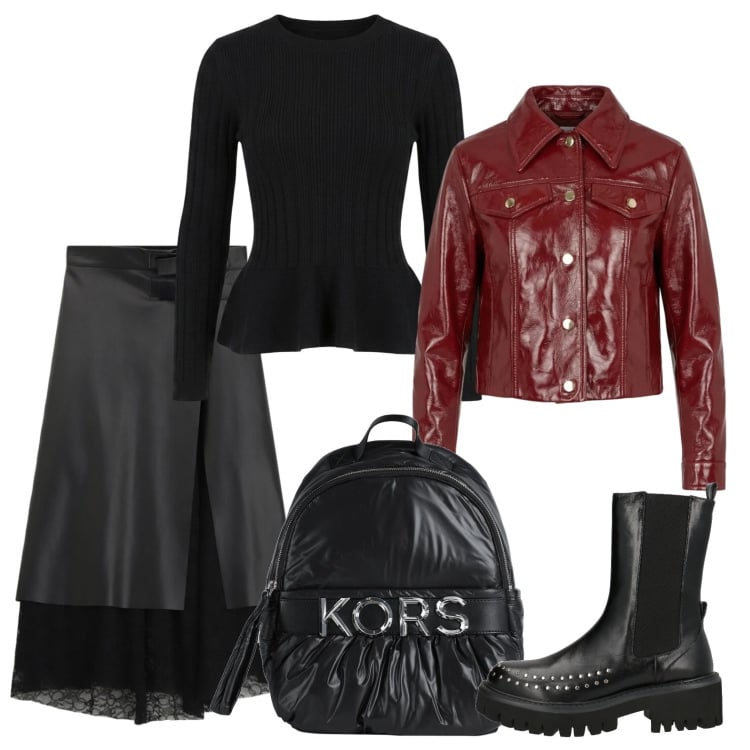 Outfit donna - Stile rock. Stile Rock per Tutti i giorni. Abbinamento con stivaletti chelsea, zaini, giacche, gonne longuette, maglieria.