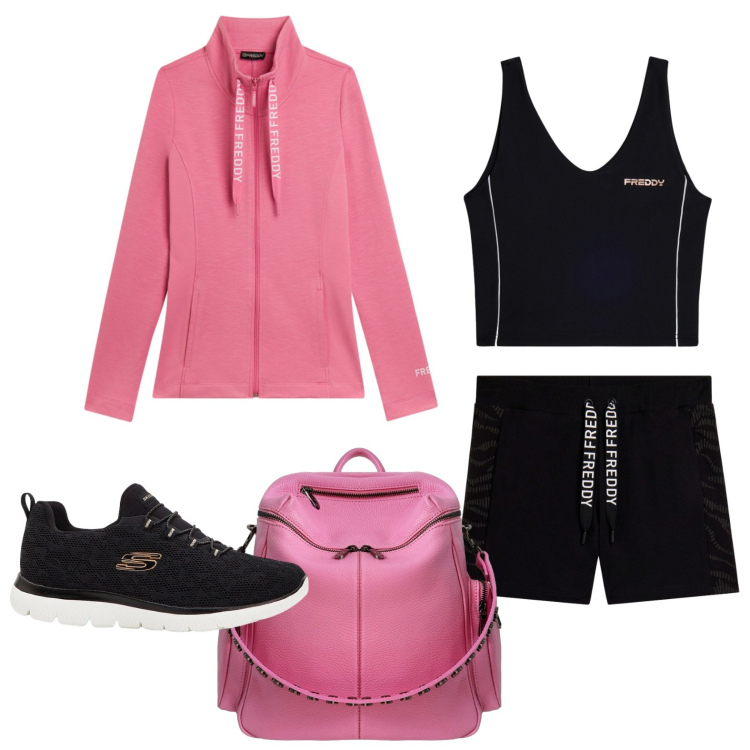 Outfit donna - Anche oggi mi alleno. Stile Casual per Sport. Abbinamento con sneakers, felpe, pantaloncini sportivi, top sportivi, zaini.