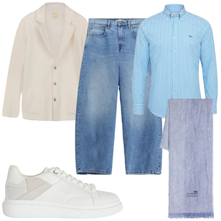 Outfit uomo - Total look #2471542. Stile Casual per Tutti i giorni. Abbinamento con camicie, sneakers, sciarpe, jeans, cardigans.