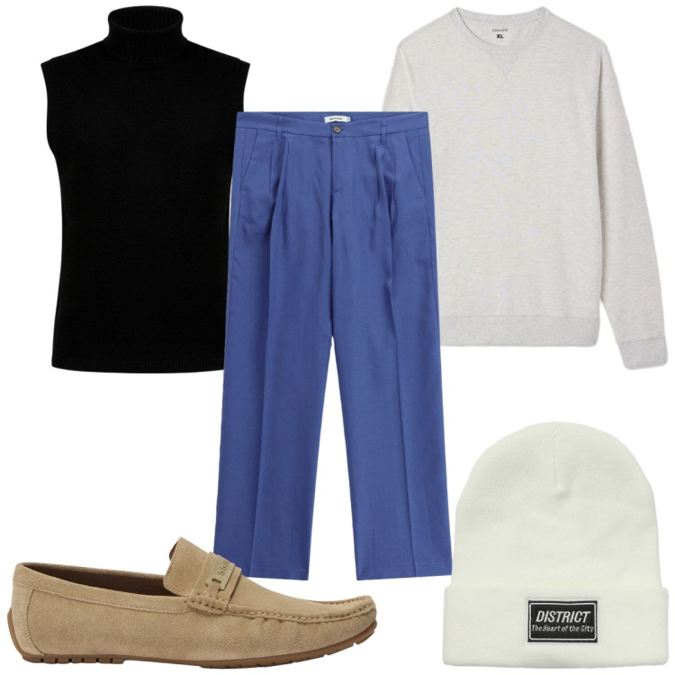 Outfit uomo - Total look #2471545. Stile Trendy per Tutti i giorni. Abbinamento con scarpe stringate, pantaloni, gilet, berretti, felpe.