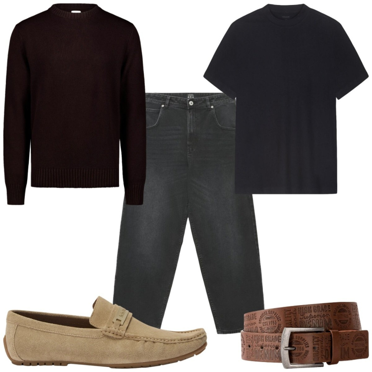Outfit uomo - Total look #2471548. Stile Casual per Tutti i giorni. Abbinamento con scarpe stringate, maglieria, t-shirt, jeans, cinture.