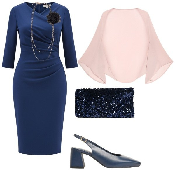 Outfit donna - Total look #2471549. Stile Chic per Cerimonia. Abbinamento con décolleté, vestiti midi/longuette, blazer, collane, clutch.