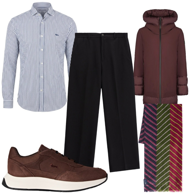 Outfit uomo - Total look #2471550. Stile Trendy per Tutti i giorni. Abbinamento con sciarpe, sneakers, camicie, pantaloni, piumini.