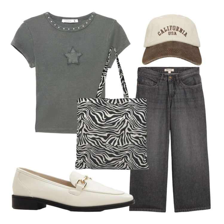 Outfit donna - Settembre. Stile Urban per Tutti i giorni. Abbinamento con mocassini, jeans, t-shirt, borse tote, cappelli con visiera.