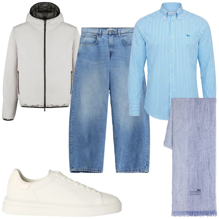 Outfit uomo - Total look #2471555. Stile Casual per Tutti i giorni. Abbinamento con sciarpe, sneakers, camicie, jeans, giacche.