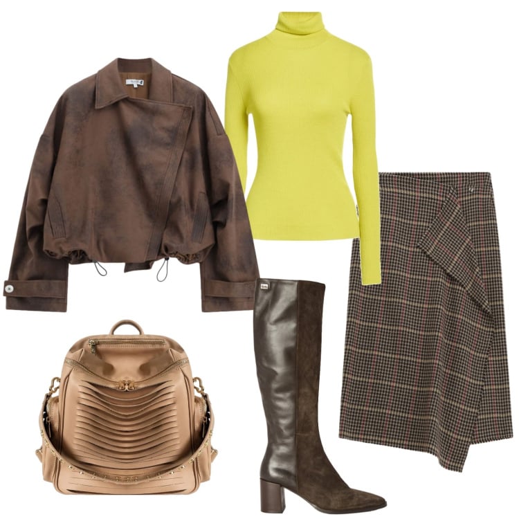 Outfit donna - Il giallo che cattura l\'attenzione. Stile Casual per Ufficio. Abbinamento con maglieria, stivali, gonne longuette, bomber, zaini.