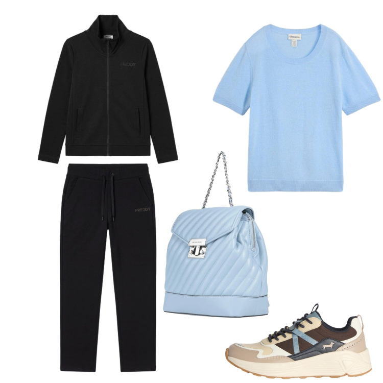 Outfit donna - Lunga passeggiata al parco. Stile Casual per Sport. Abbinamento con zaini, t-shirt, sneakers, tute.