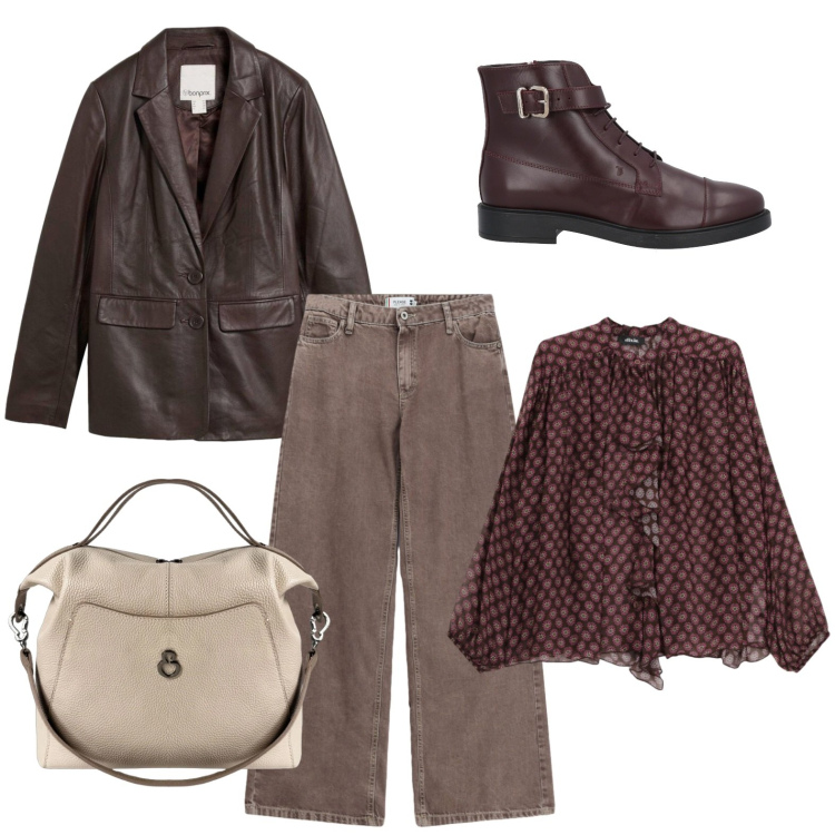 Outfit donna - La blusa vaporosa. Stile Casual per Ufficio. Abbinamento con stivaletti, blazer, bluse, jeans dritti, borse a mano.