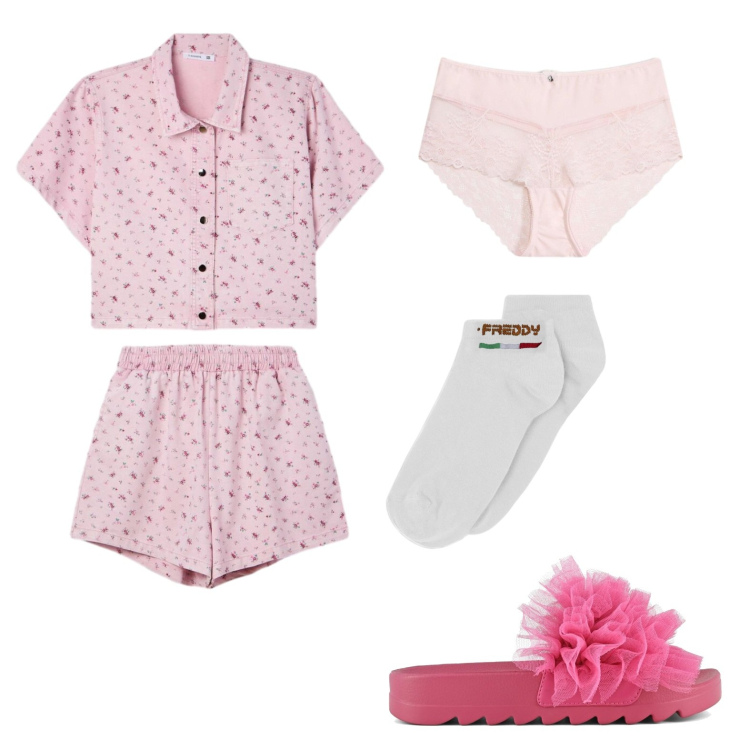 Outfit donna - Buongiorno !. Stile Casual per Tutti i giorni. Abbinamento con culotte, pigiama, calzini, ciabatte.