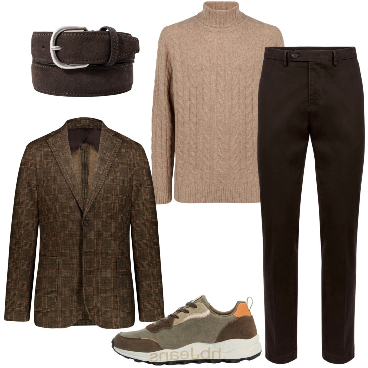 Outfit uomo - Total look #2471584. Stile Casual per Ufficio. Abbinamento con sneakers, giacche, maglieria, pantaloni chino, cinture.