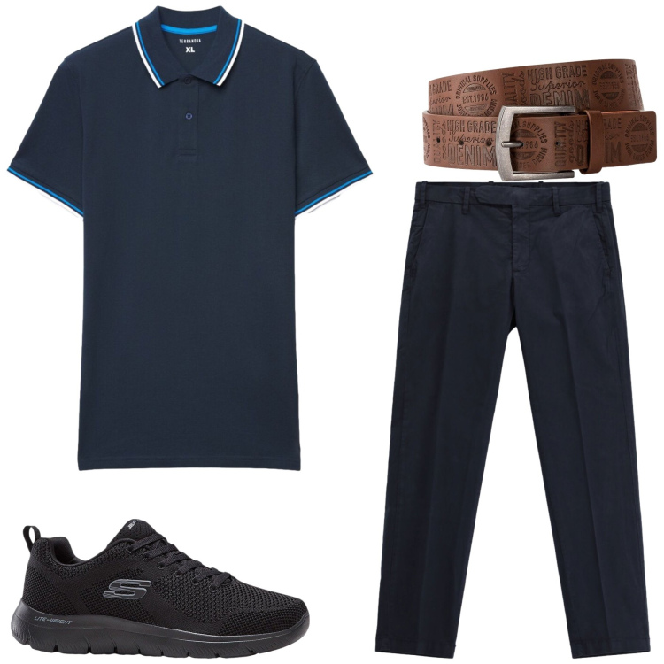 Outfit uomo - Sergio. Stile Casual per Tutti i giorni. Abbinamento con cinture, sneakers, pantaloni, polo.
