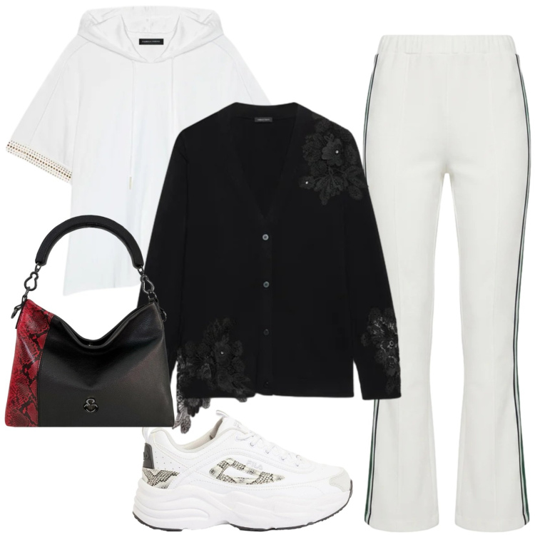 Outfit donna - Total look #2471673. Stile Sporty chic per Tutti i giorni. Abbinamento con sneakers, pantaloni, t-shirt, cardigans, borse a mano.