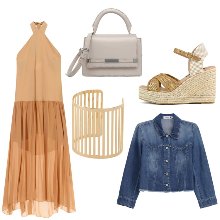 Outfit donna - Total look #2471674. Stile Chic per Serata fuori. Abbinamento con braccialetti, vestiti lunghi, borse a tracolla, blazer, zeppe.