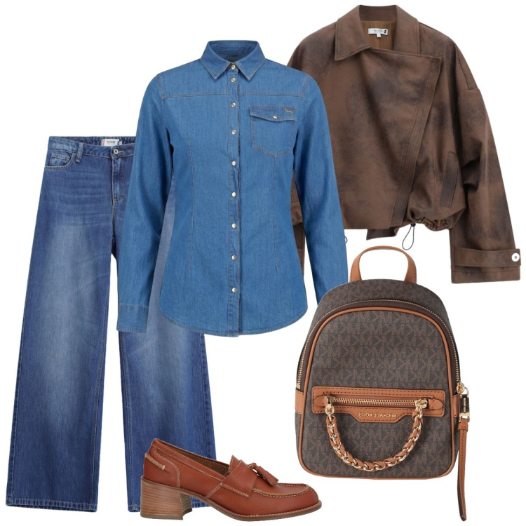Outfit donna - Gita fuori porta ad ottobre. Stile Casual chic per Tutti i giorni. Abbinamento con zaini, mocassini, camicie, bomber, jeans.