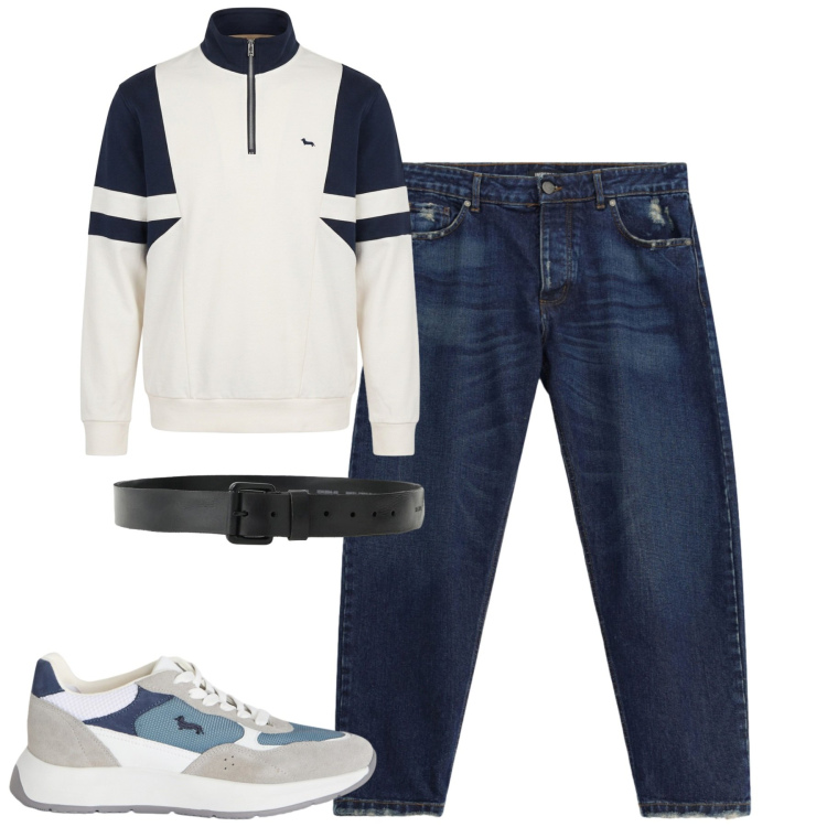 Outfit uomo - City. Stile Casual per Tutti i giorni. Abbinamento con felpe, sneakers, jeans, cinture.
