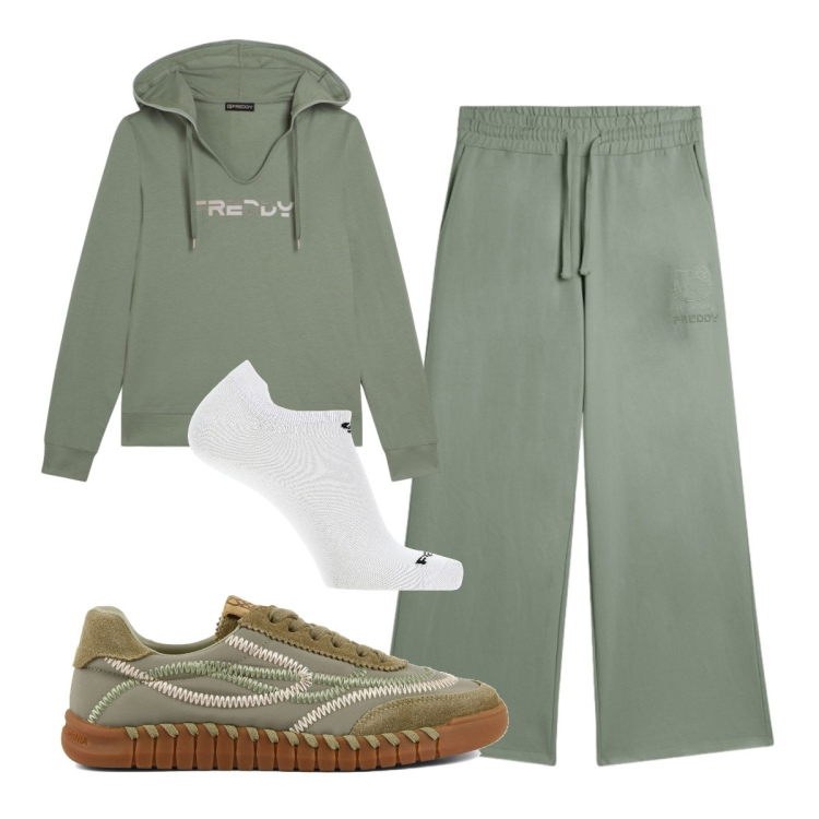 Outfit donna - Freddy salvia. Stile Minimal per Sport. Abbinamento con calzini, pantaloni, felpe con cappuccio, sneakers.