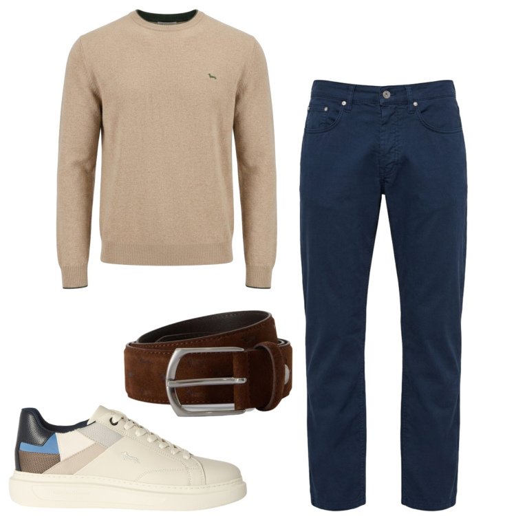 Outfit uomo - Fall. Stile Casual per Tutti i giorni. Abbinamento con sneakers, cinture, maglieria, pantaloni.