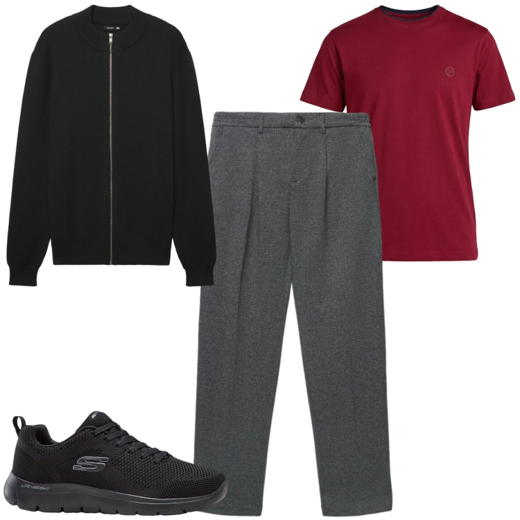 Outfit uomo - City. Stile Urban per Tutti i giorni. Abbinamento con sneakers, t-shirt, cardigans, pantaloni chino.