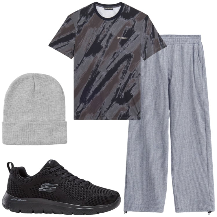 Outfit uomo - Total look #2471695. Stile Urban per Sport. Abbinamento con sneakers, pantaloni, berretti, t-shirt.