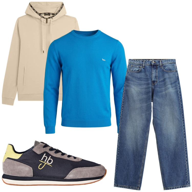 Outfit uomo - Total look #2471698. Stile Trendy per Tutti i giorni. Abbinamento con sneakers, maglieria, jeans, felpe con cappuccio.