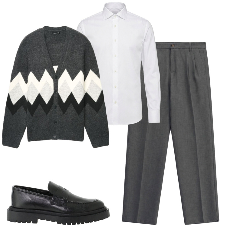 Outfit uomo - City. Stile Urban per Tutti i giorni. Abbinamento con scarpe stringate, pantaloni, camicie, cardigans.