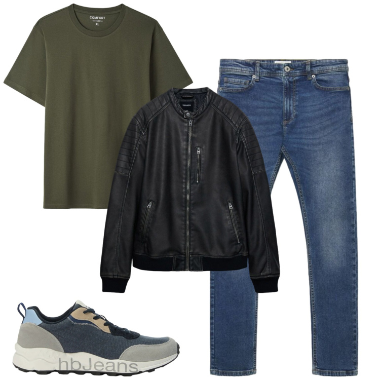 Outfit uomo - City. Stile Casual per Tutti i giorni. Abbinamento con sneakers, giacche, jeans skinny, t-shirt.
