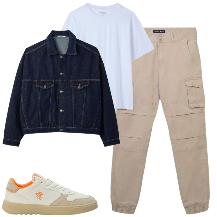 Outfit uomo - Settembre. Stile Casual per Tutti i giorni. Abbinamento con sneakers, pantaloni cargo, cappotti, t-shirt.