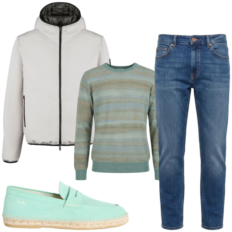 Outfit uomo - Total look #2471722. Stile Casual per Tutti i giorni. Abbinamento con pullovers, espadrillas, jeans, giacche.