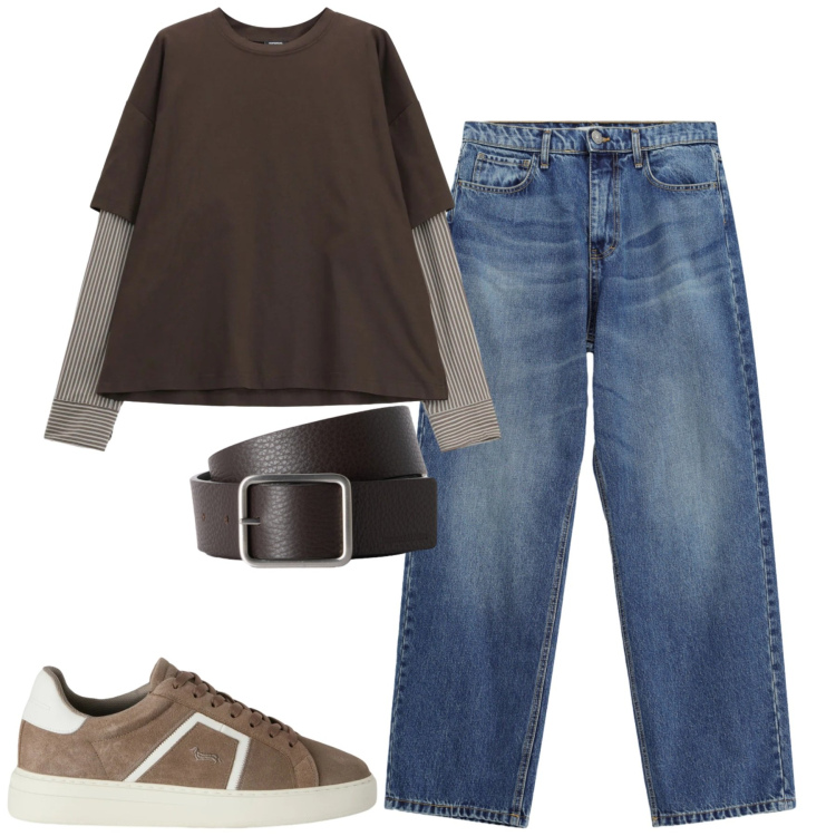 Outfit uomo - City. Stile Casual per Tutti i giorni. Abbinamento con sneakers, cinture, t-shirt, jeans.