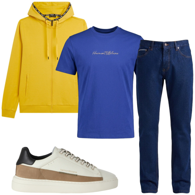 Outfit uomo - Total look #2471725. Stile Urban per Tutti i giorni. Abbinamento con jeans, sneakers, t-shirt, felpe con cappuccio.