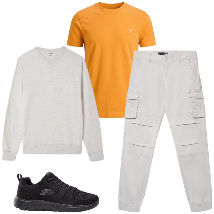 Outfit uomo - Total look #2471727. Stile Casual per Tutti i giorni. Abbinamento con sneakers, t-shirt, felpe, pantaloni cargo.