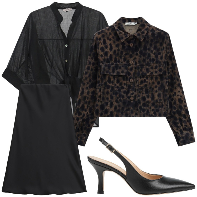 Outfit donna - Gicca denim stampa maculata. Stile Chic per Serata fuori. Abbinamento con décolleté, gonne longuette, camicie a manica corta, cappotti.