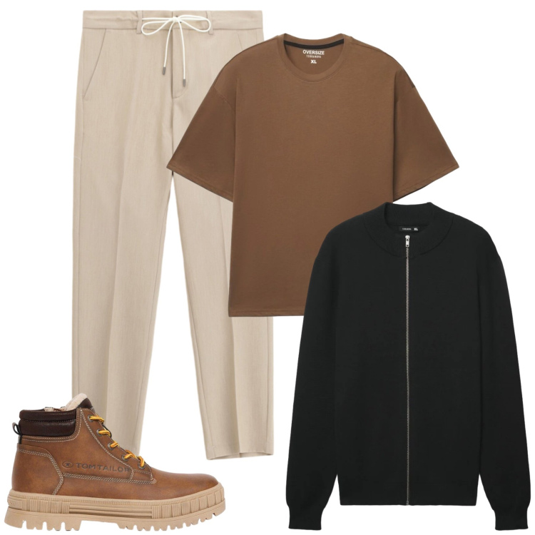 Outfit uomo - Franco. Stile Casual per Tutti i giorni. Abbinamento con stivali e stivaletti, pantaloni, cardigans, t-shirt.