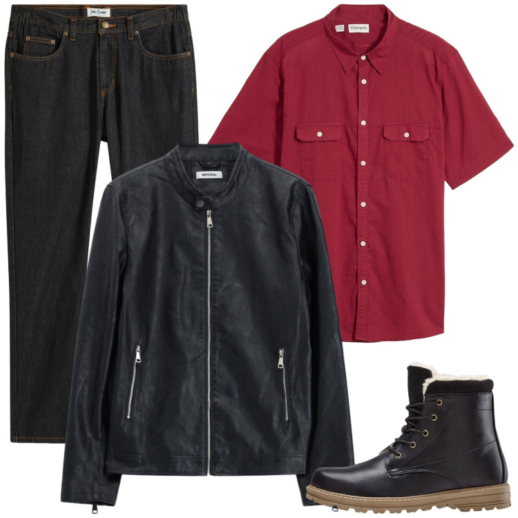 Outfit uomo - Michele. Stile Urban per Tutti i giorni. Abbinamento con jeans dritti, stivali e stivaletti, camicie a manica corta, giacche.