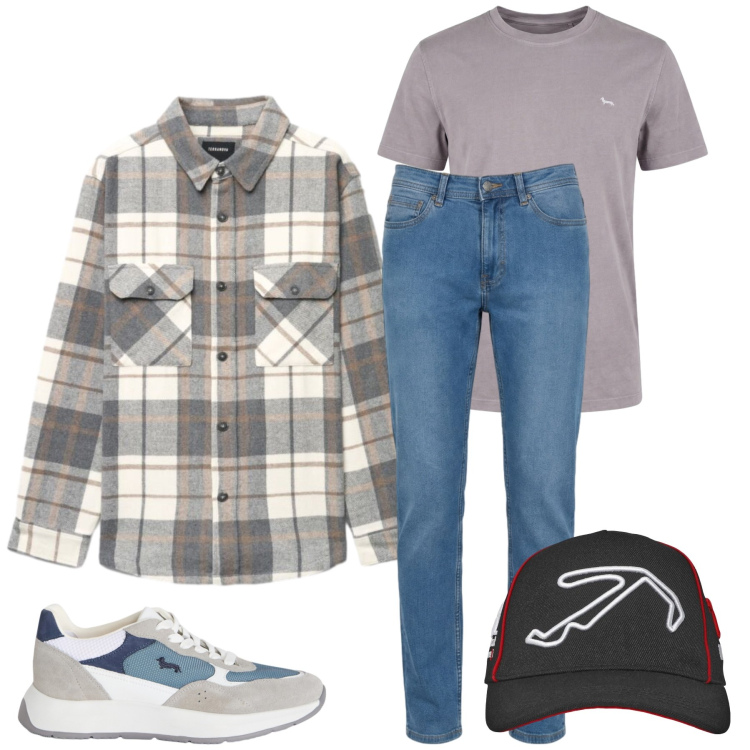 Outfit uomo - Roberto. Stile Casual per Tutti i giorni. Abbinamento con sneakers, t-shirt, jeans, cappelli con visiera, camicie.