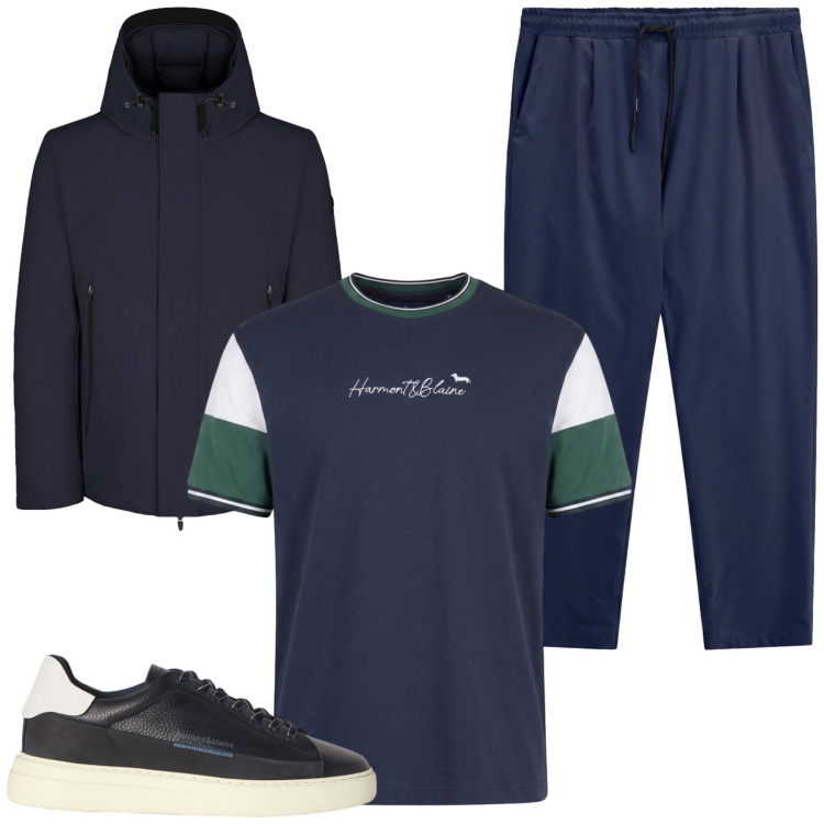 Outfit uomo - Michi. Stile Casual per Sport. Abbinamento con sneakers, t-shirt, pantaloni sportivi, giacche sportive.