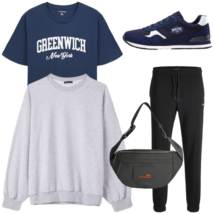 Outfit uomo - Tiziano. Stile Casual per Sport. Abbinamento con sneakers, pantaloni sportivi, borse sportive, t-shirt sportive, felpe.